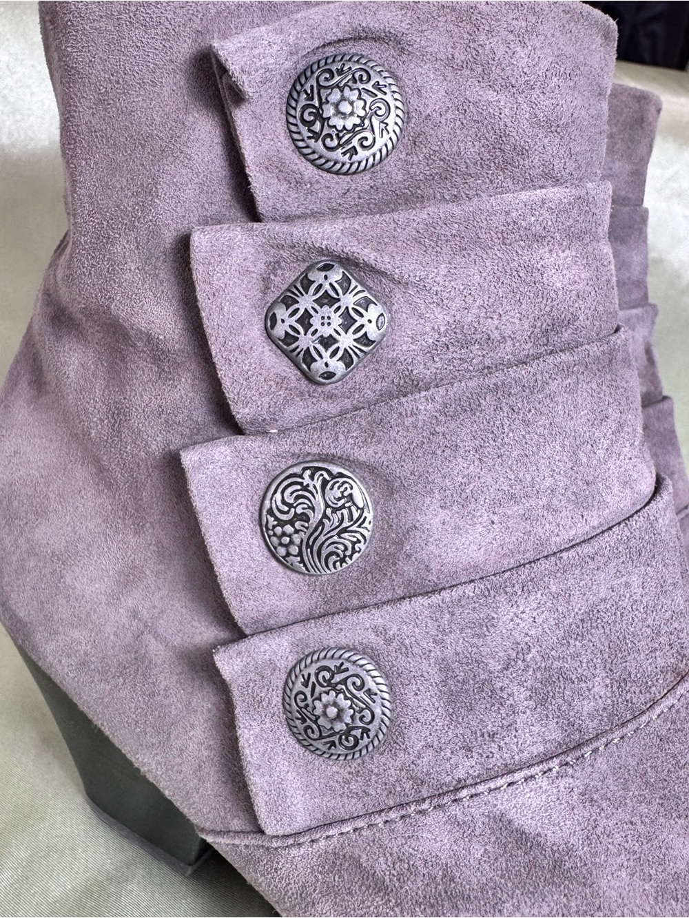 Dansko Baker Grey Women's Suede Ankle Boot with Buttons, 2 inch heel, size 38 - Picture 3 of 12